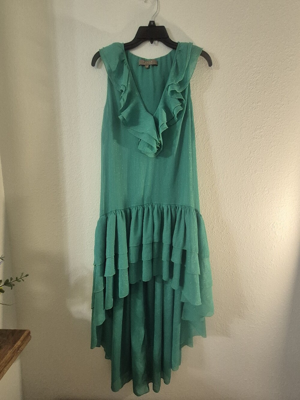 Emerald Ruffle High-Low Dress - Sleeveless V-Neck
